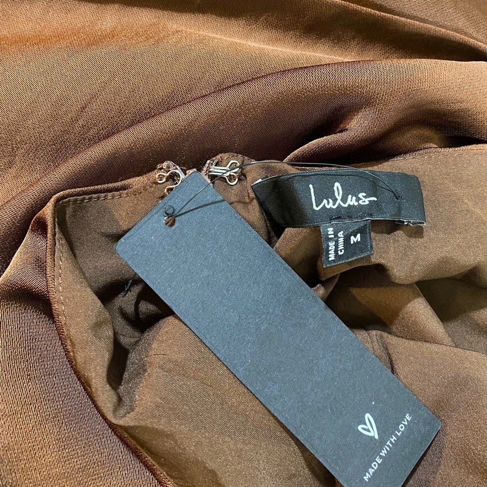 NEW Lulus Beyond Classy Brown Satin Halter Dress - Picture 8 of 8